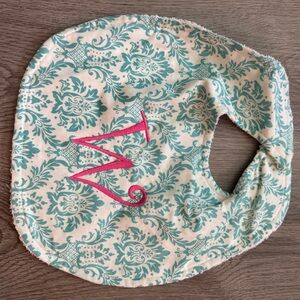 Floral Patterned Kids Bib with Pink Monogram